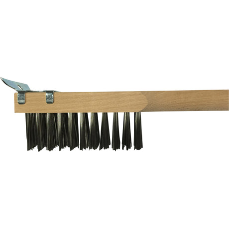 Scratch Brush With Scraper, Stainless Steel, 3 x 10 Wire Rows, 20" Long