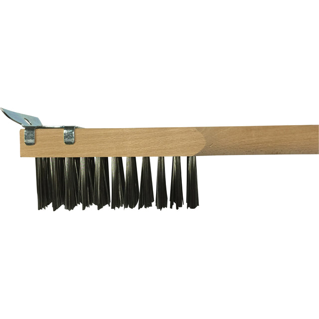 Scratch Brush With Scraper, Stainless Steel, 3 x 10 Wire Rows, 20" Long