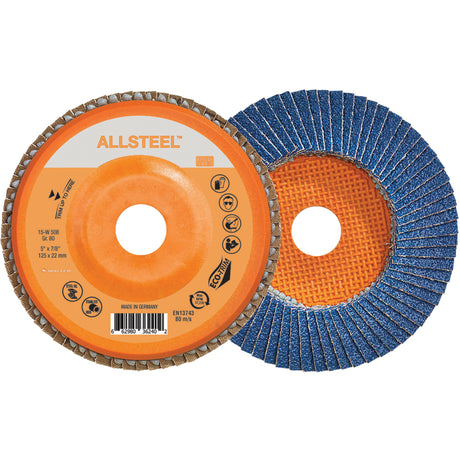 AllSteel™ Flap Disc, 5" x 7/8", Type 27, 80 Grit, Zirconia Alumina
