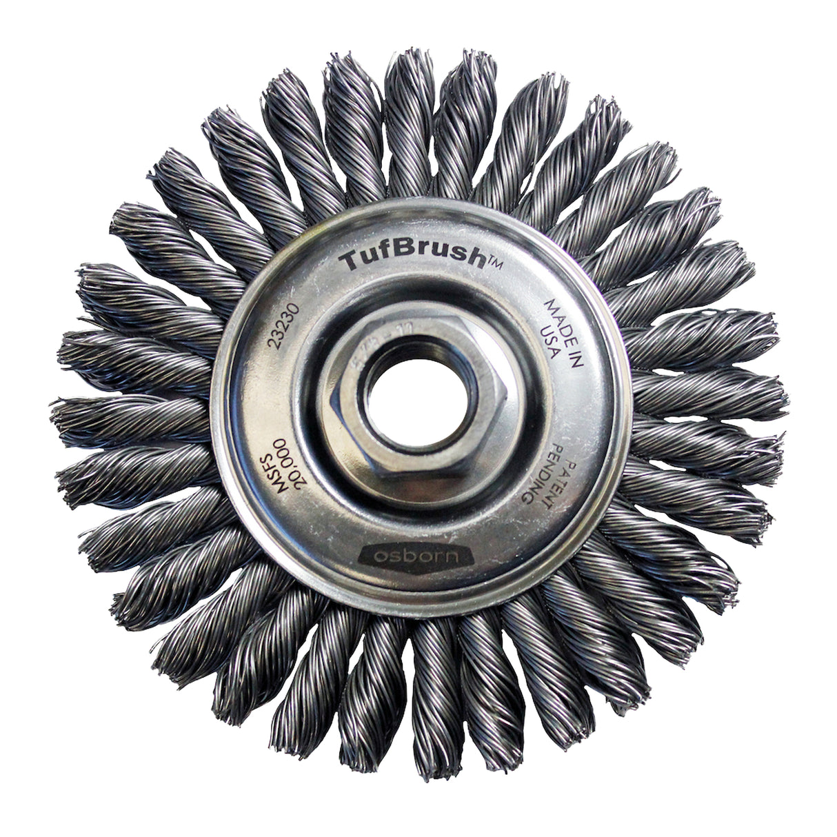 TufBrush™ Knot Wire Wheel Brush, 4" Dia., 0.02" Fill, 5/8"-11 Arbor, Steel