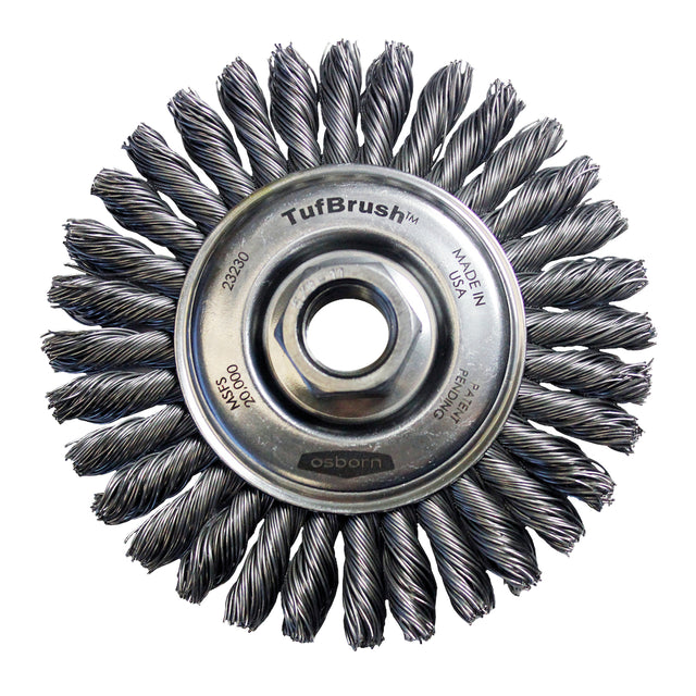 TufBrush™ Knot Wire Wheel Brush, 4" Dia., 0.02" Fill, 5/8"-11 Arbor, Steel
