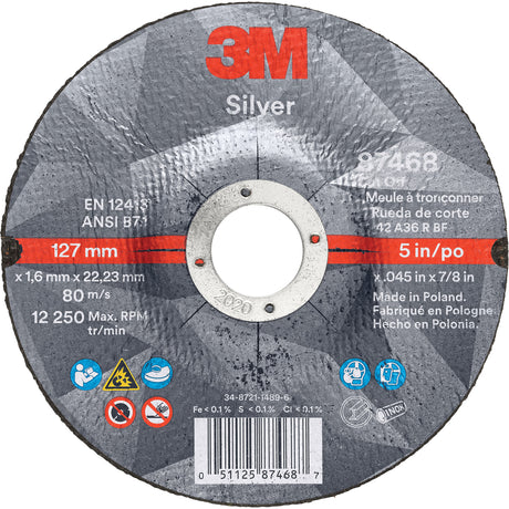 Silver Cut-Off Wheel, 5" x 0.045", 7/8" Arbor, Type 27, Ceramic, 12250 RPM