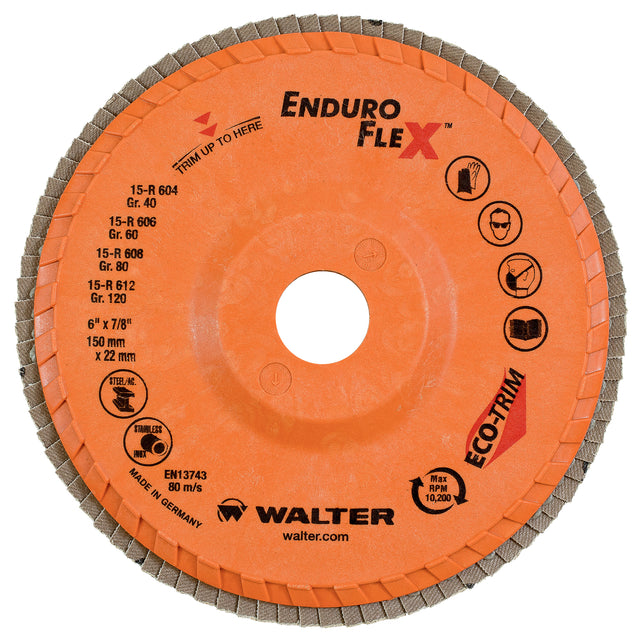 Enduro-Flex™ Flap Wheels, 6" x 7/8", Type 27, 120 Grit, Zirconium