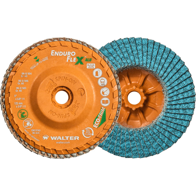Enduro-Flex Alu™ Spin-On Flap Disc, 5" x 5/8"-11, Type 27, 40 Grit, Zirconia Alumina