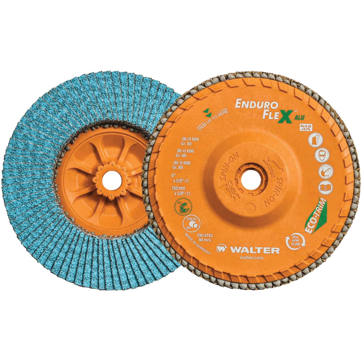 Enduro-Flex Alu™ Spin-On Flap Disc, 6" x 5/8"-11, Type 27, 40 Grit, Zirconia Alumina