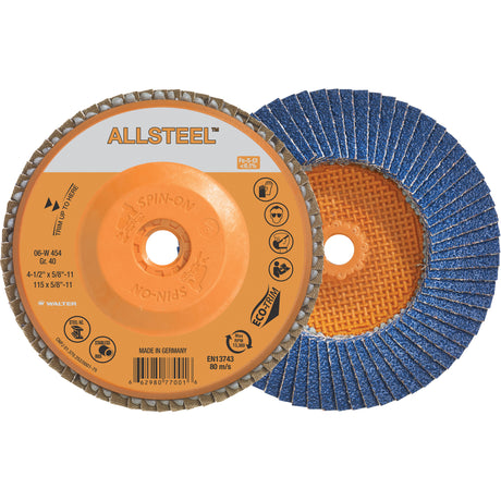 AllSteel™ Flap Disc, 4-1/2" x 5/8"-11, Type 27, 40 Grit, Zirconia Alumina