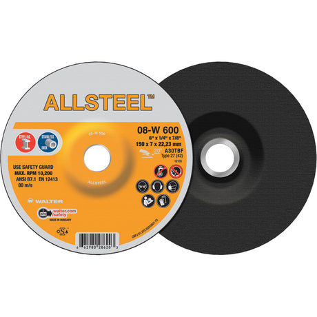 AllSteel™ Grinding Wheel, 6" x 1/4", 7/8" Arbor, Aluminum Oxide, Type 27