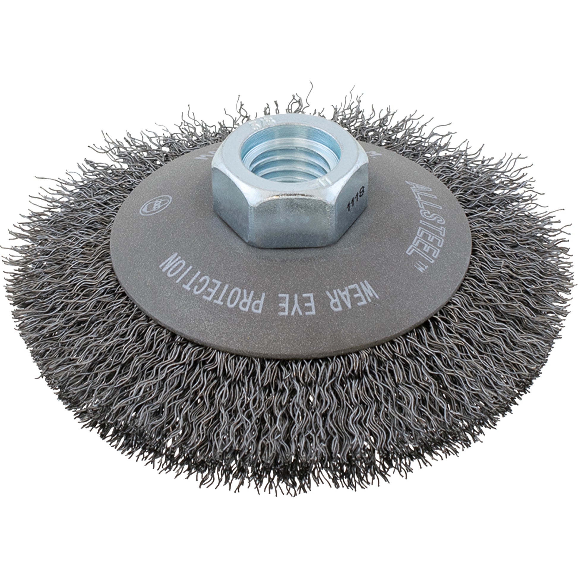 AllSteel™ Crimped Wire Brush, 5" Dia., 0.0118" Fill, 5/8"-11 Arbor