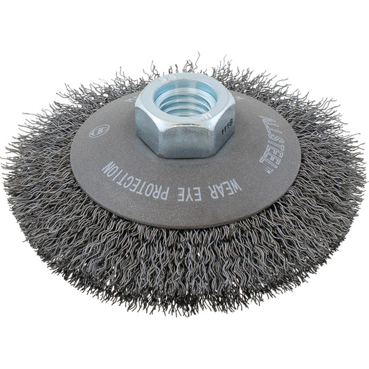 AllSteel™ Crimped Wire Brush, 5" Dia., 0.0118" Fill, 5/8"-11 Arbor