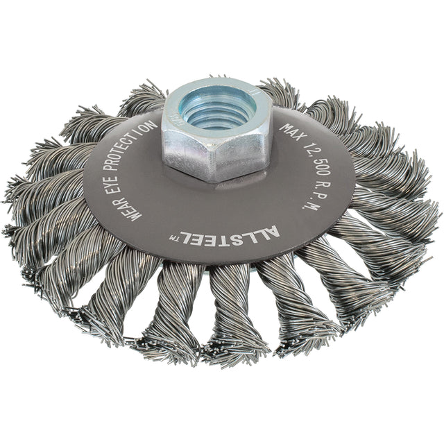 AllSteel™ Wire Brush, 4" Dia., 0.02" Fill, 5/8"-11 Arbor, Steel