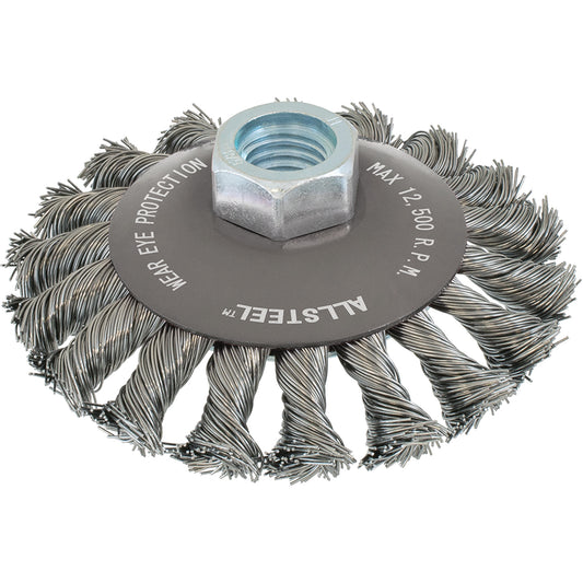 AllSteel™ Wire Brush, 5" Dia., 0.02" Fill, 5/8"-11 Arbor, Steel