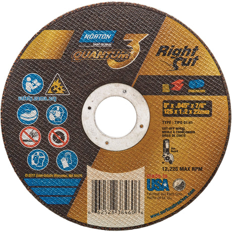 Quantum3™ RightCut™ Cut-Off Wheel, 5" x 0.045", 7/8" Arbor, Type 01/41, Ceramic Alumina, 12225 RPM