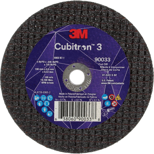 Cubitron™ 3 Cut-Off Wheel, 4" x 0.035", 3/8" Arbor, Type T1, Ceramic, 21000 RPM