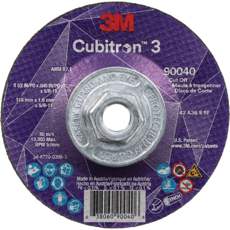 Cubitron™ 3 Cut-Off Wheel, 4-1/2" x 0.045", 5/8"-11 Arbor, Type T27, Ceramic, 13300 RPM