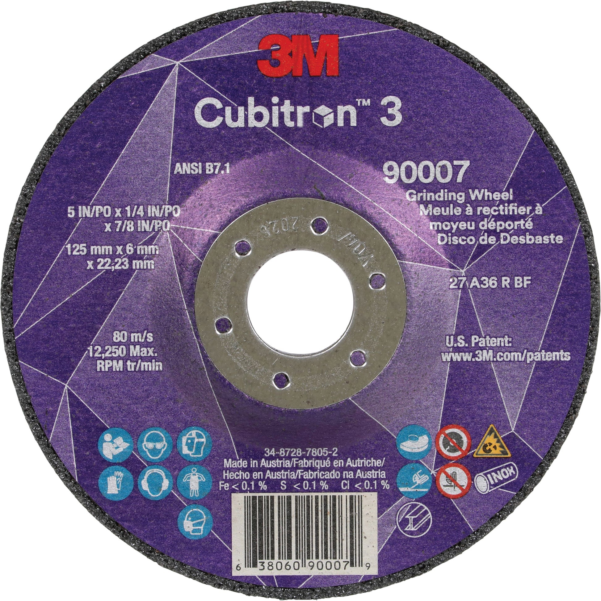 Cubitron™ 3 Depressed Centre Grinding Wheel, 5" x 1/4", 7/8" Arbor, Ceramic, Type T27