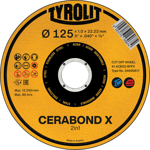 Cerabond X Cut-Off Wheel, 5" x 0.04", 7/8" Arbor, Ceramic