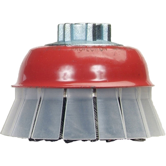 Knotted Wire Cup Brush with Protective Guard, 5" Dia. x 5/8"-11 Arbor