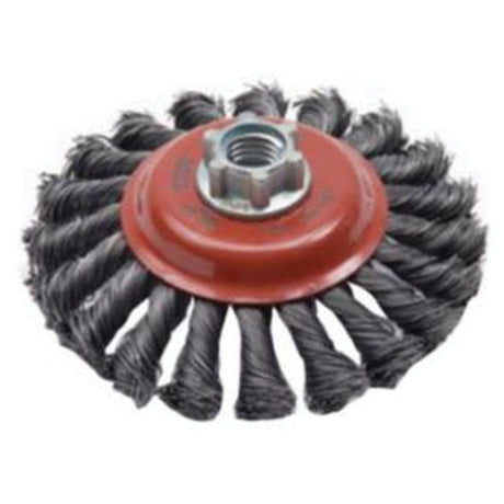 Twist Knot Saucer Cup Brush, 4" Dia., 0.02" Fill, 5/8"-11 Arbor, Steel