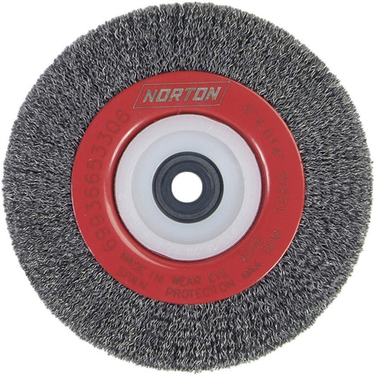 Crimped Bench Wheel, 6" Dia., 0.014" Fill, 1/2"-2 Arbor