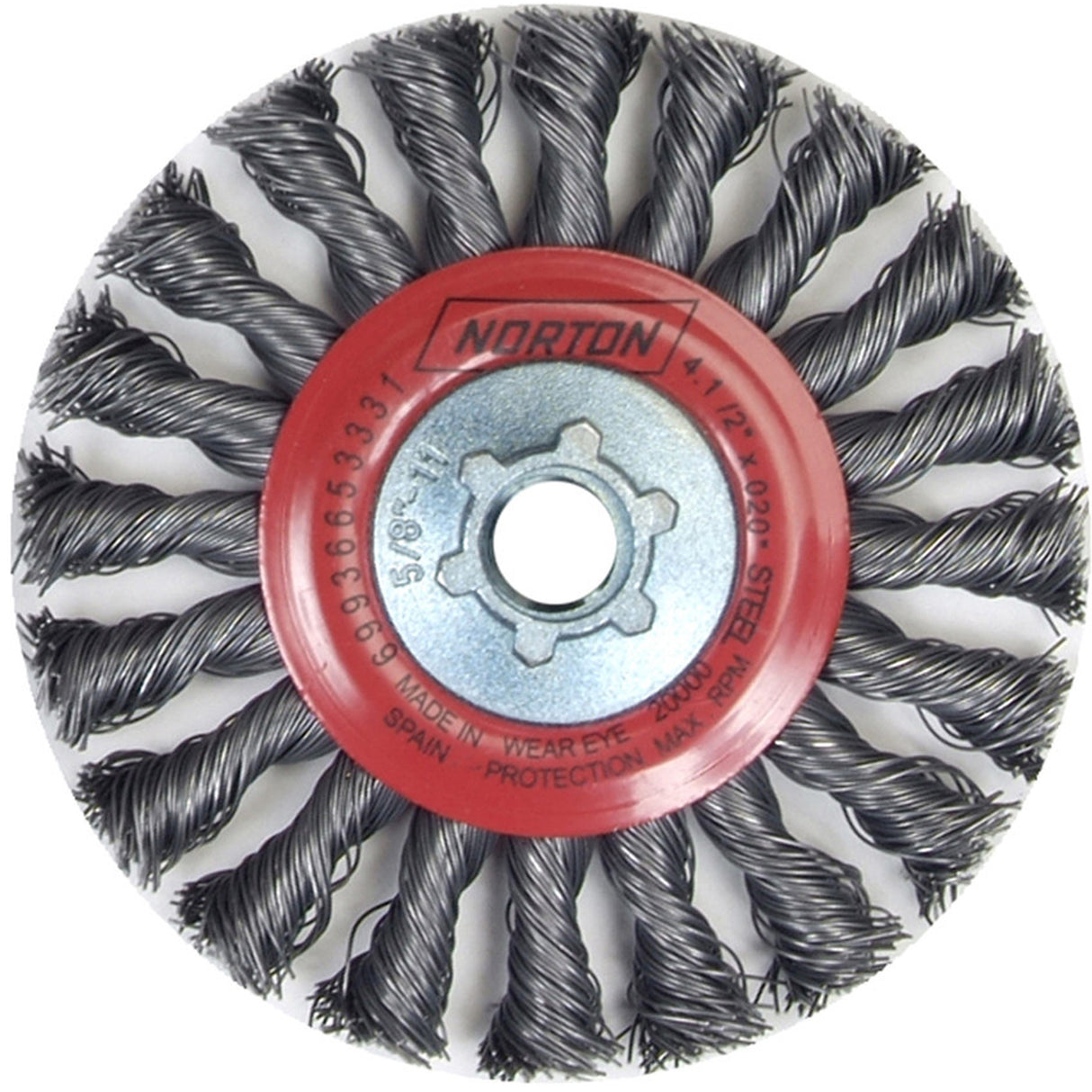 Full Cable Twist Wire Wheel, 4" Dia., 0.02" Fill, 5/8"-11 Arbor, Steel