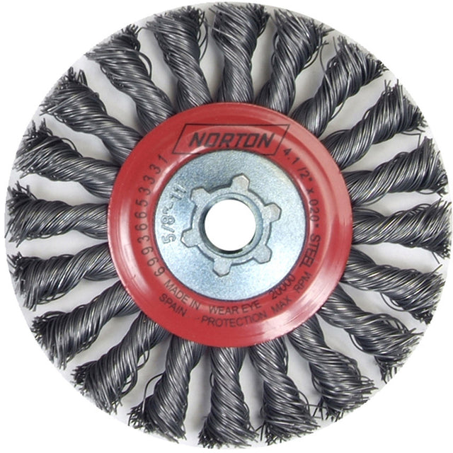 Full Cable Twist Wire Wheel, 4" Dia., 0.02" Fill, 5/8"-11 Arbor, Steel