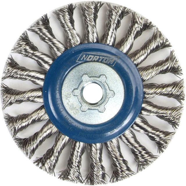 Full Cable Twist Wire Wheel, 4" Dia., 0.02" Fill, 5/8"-11 Arbor, Stainless Steel