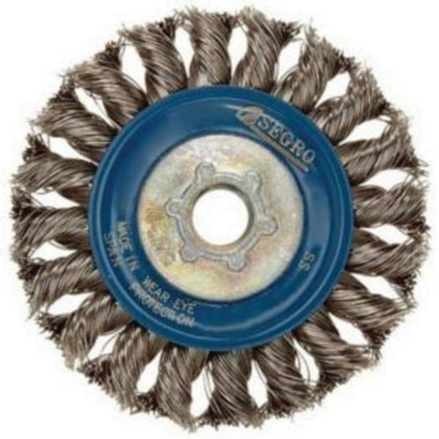 Full Cable Twist Wire Wheel, 5" Dia., 0.02" Fill, 5/8"-11 Arbor, Stainless Steel