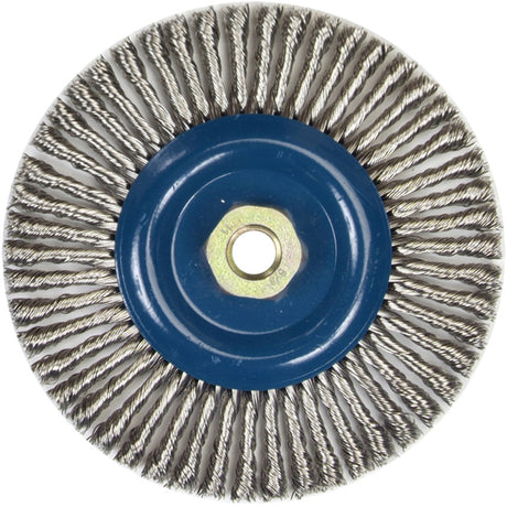 Stringer Bead Knot Wire Brush For Angle Grinders, 6" Dia., 0.02" Fill, 5/8"-11 Arbor, Stainless Steel