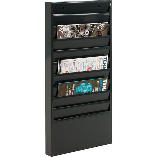Literature Storage Racks, Stationary, 10 Slots, Steel, 13-1/8" W x 2" D x 26-1/4" H