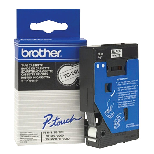 Laminated Tape for P-touch® Labeling System, 9 mm x 8 m, Black on White