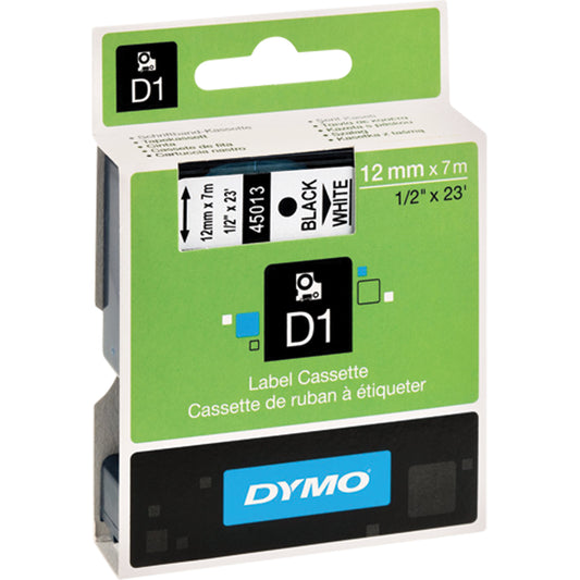 D1 Label Cassette, 12 mm x 23', Black on White