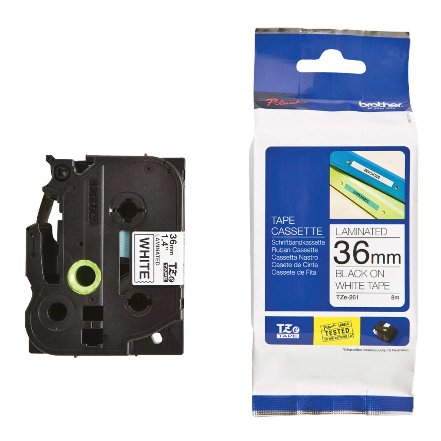 Tape Cartridge for P-touch® Labeling System, 36 mm x 26-1/4', Black on White