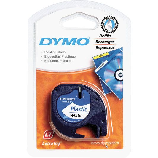 Labels for LetraTag Plus LT100-H, 12 mm x 13', Black on White