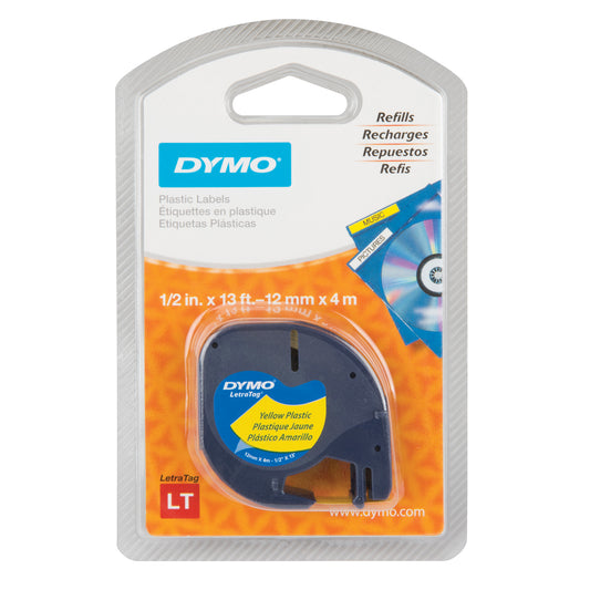Labels for LetraTag Plus LT100-H, 12 mm x 13', Black on Yellow