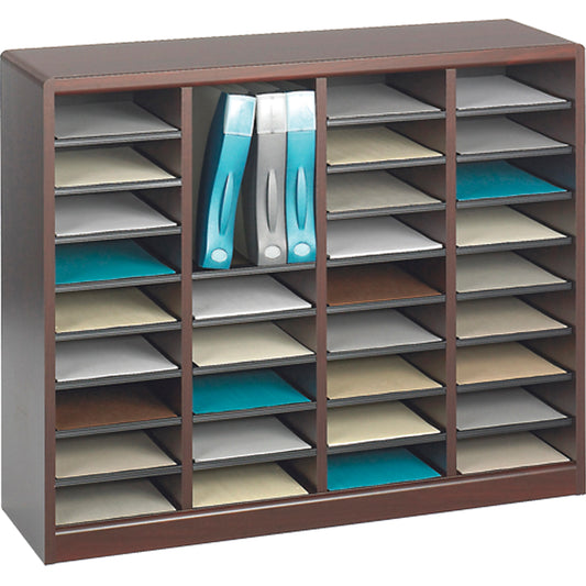 E-Z Stor® Literature Organizer, Stationary, 36 Slots, Wood, 40" W x 3/4" D x 32-1/2" H