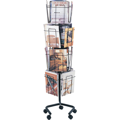 Literature Display Racks - Rotary Floor Displays, Rotating, 16 Slots, Wire Mesh, 15" W x 15" D x 60" H
