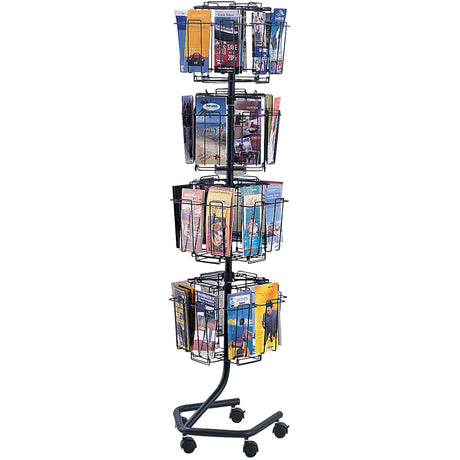 Literature Display Racks - Rotary Floor Displays, Rotating, 32 Slots, Wire Mesh, 15" W x 15" D x 60" H