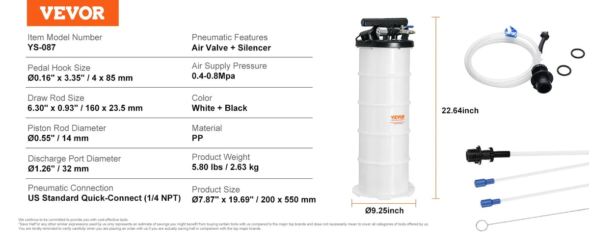 VEVOR Fluid Extractor, 1.74 Gallons (6.5 Liters), Pneumatic/Manual Oil Changer Vacuum Fluid Extractor with Dipstick and Suction Hose, Oil Extractor Change Pump for Automotive Fluids Vacuum Evacuation extra image