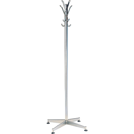 Coat Tree, 60" H, Steel, Chrome, 8 Hook(s)