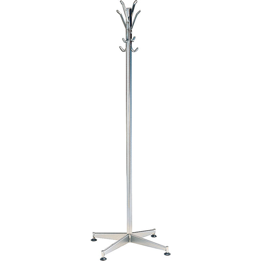 Coat Tree, 60" H, Steel, Chrome, 8 Hook(s)