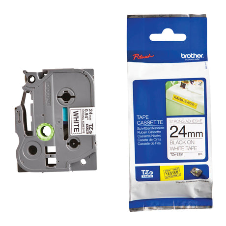 Laminated Industrial Tape, 24 mm x 13', Black on White