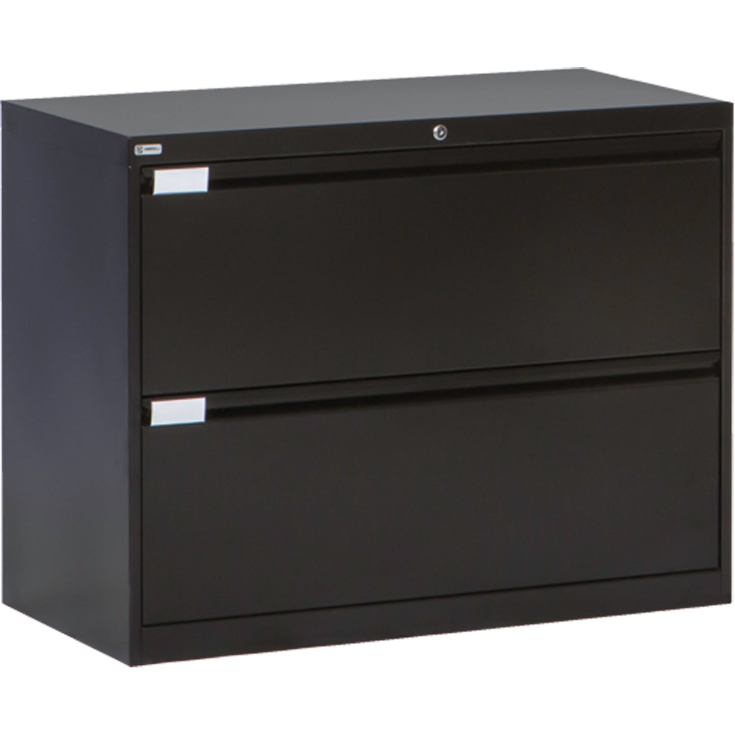 Lateral Filing Cabinet, Steel, 2 Drawers, 36" W x 18" D x 27-7/8" H, Black