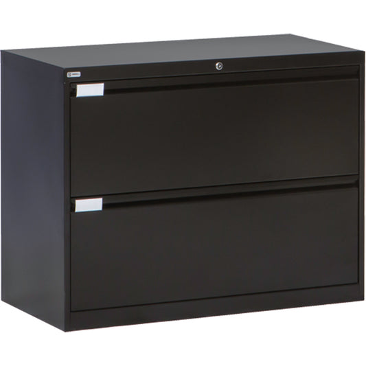 Lateral Filing Cabinet, Steel, 2 Drawers, 36" W x 18" D x 27-7/8" H, Black