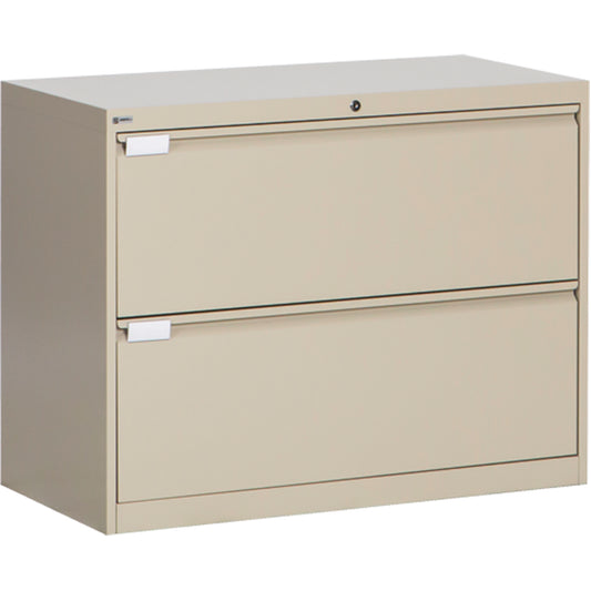 Lateral Filing Cabinet, Steel, 2 Drawers, 36" W x 18" D x 27-7/8" H, Beige