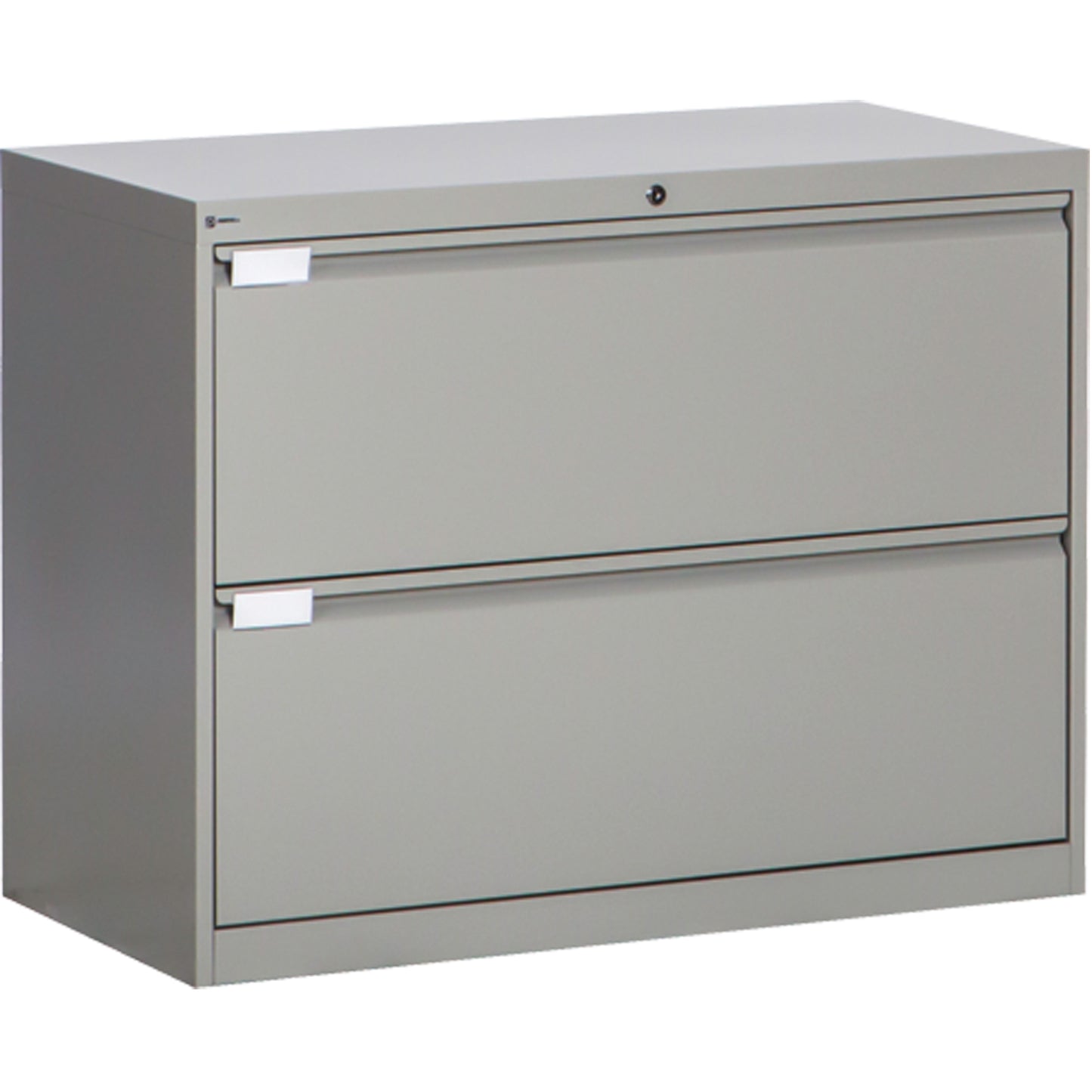 Lateral Filing Cabinet, Steel, 2 Drawers, 36" W x 18" D x 27-7/8" H, Grey