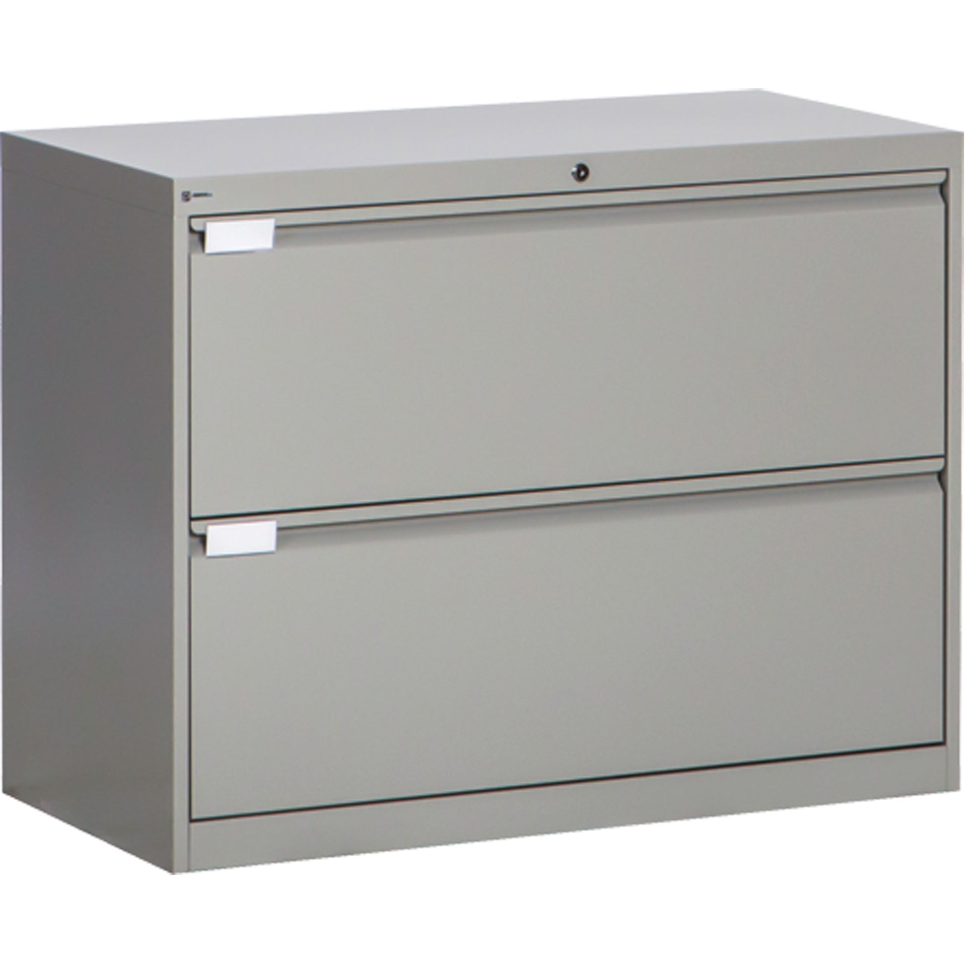 Lateral Filing Cabinet, Steel, 2 Drawers, 36" W x 18" D x 27-7/8" H, Grey