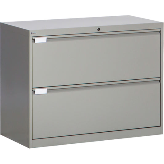 Lateral Filing Cabinet, Steel, 2 Drawers, 36" W x 18" D x 27-7/8" H, Grey