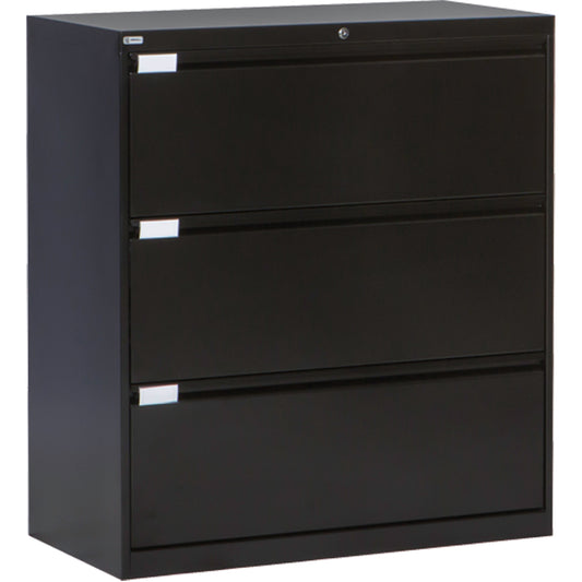 Lateral Filing Cabinet, Steel, 3 Drawers, 36" W x 18" D x 40-1/16" H, Black