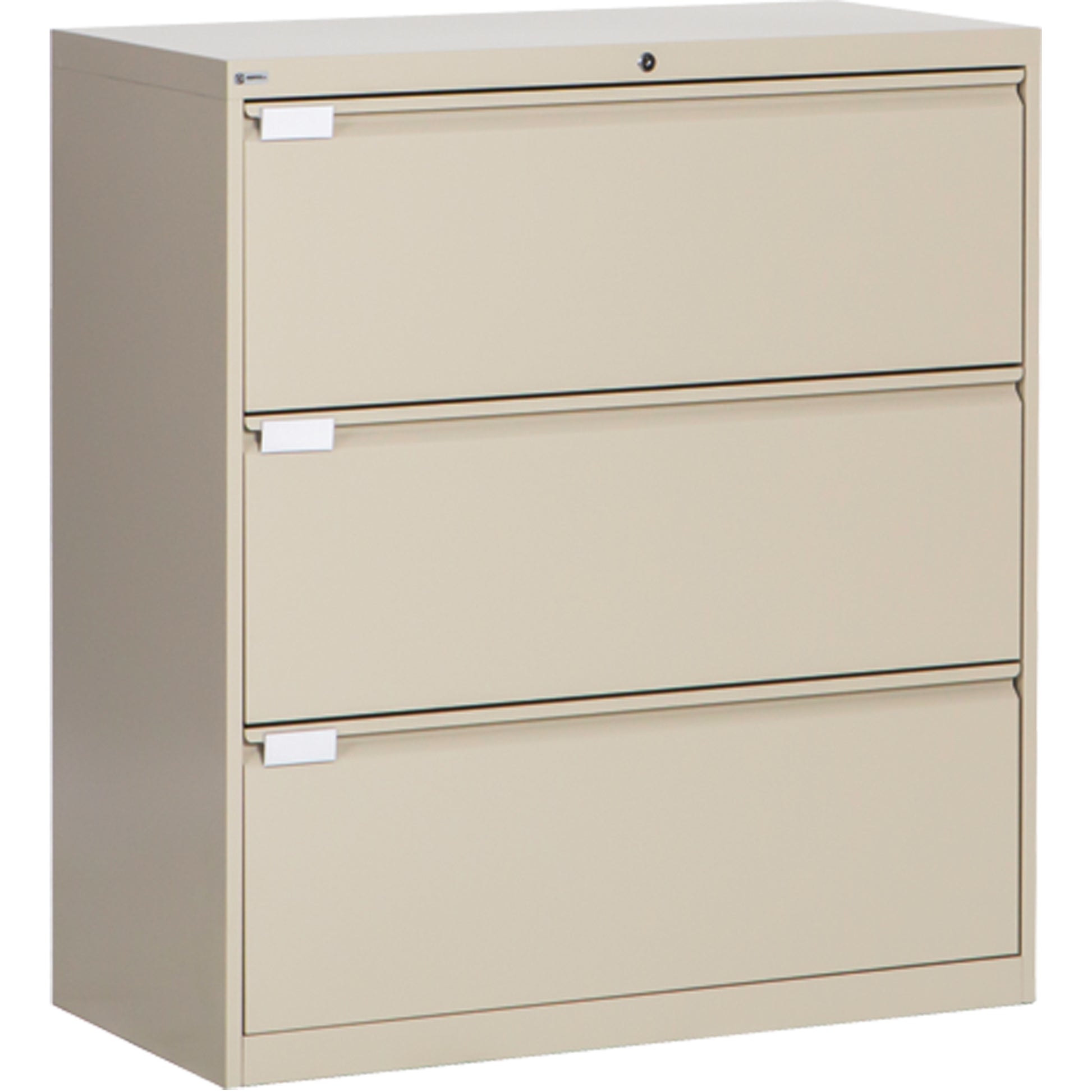 Lateral Filing Cabinet, Steel, 3 Drawers, 36" W x 18" D x 40-1/16" H, Beige