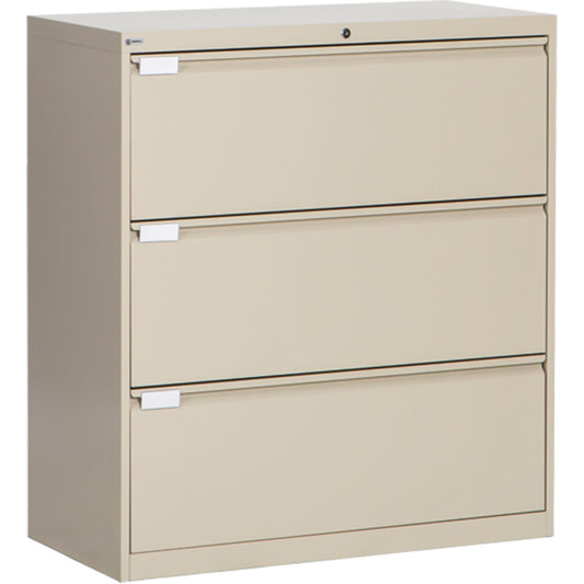 Lateral Filing Cabinet, Steel, 3 Drawers, 36" W x 18" D x 40-1/16" H, Beige